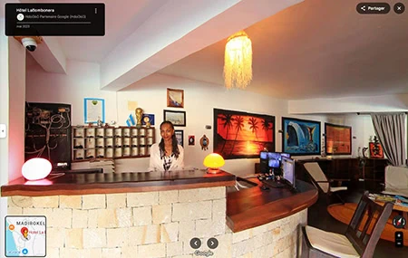Photographe Street View à Nosy Be – Google Trusted Vue immersive Google Street View d’un hôtel à Nosy Be, réalisée par un photographe certifié Google Street View